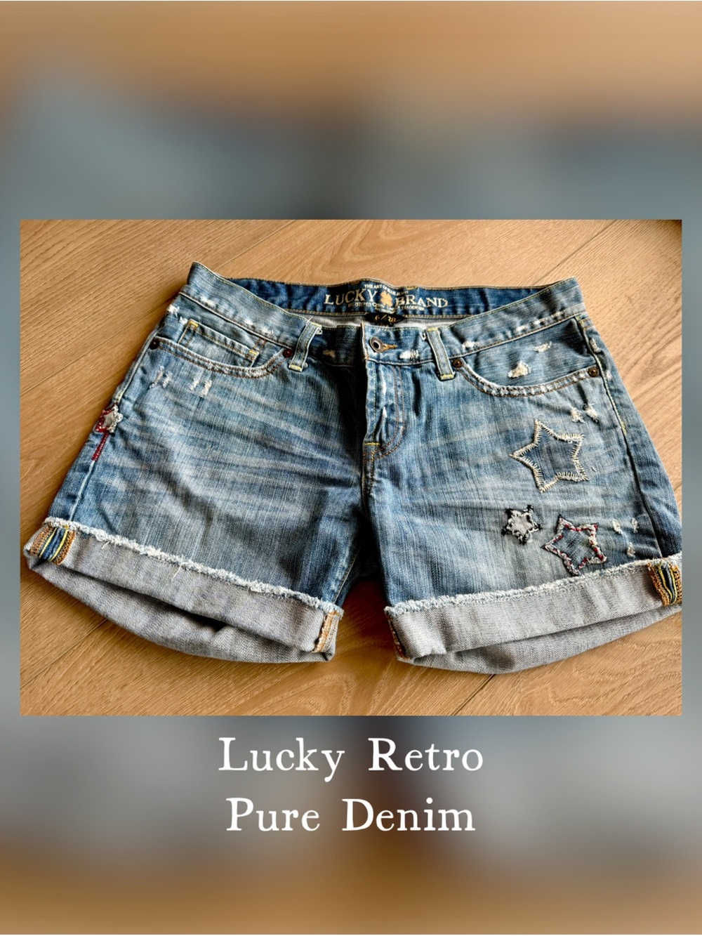 Lucky Brand Light Blue Denim Shorts with Star Embroidery